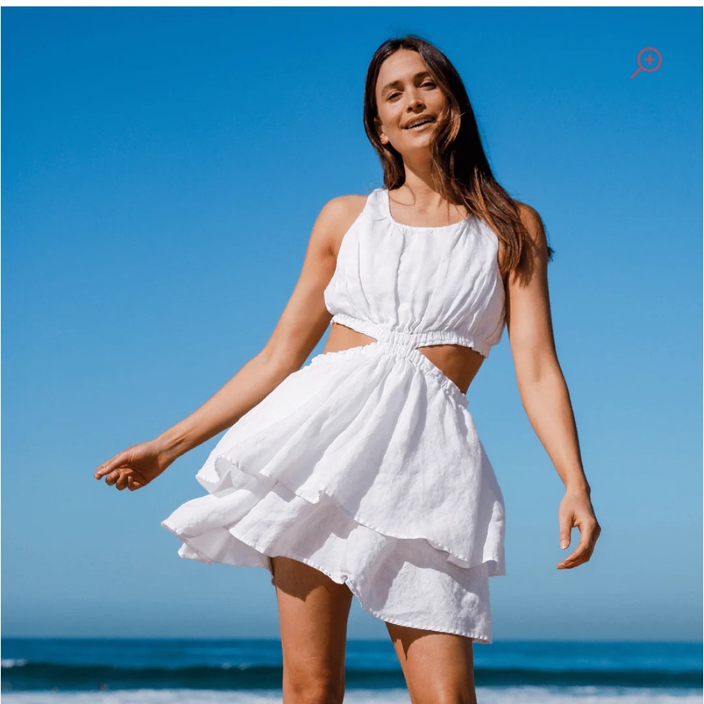 LEFT ON FRIDAY WHITE LINEN DRESS